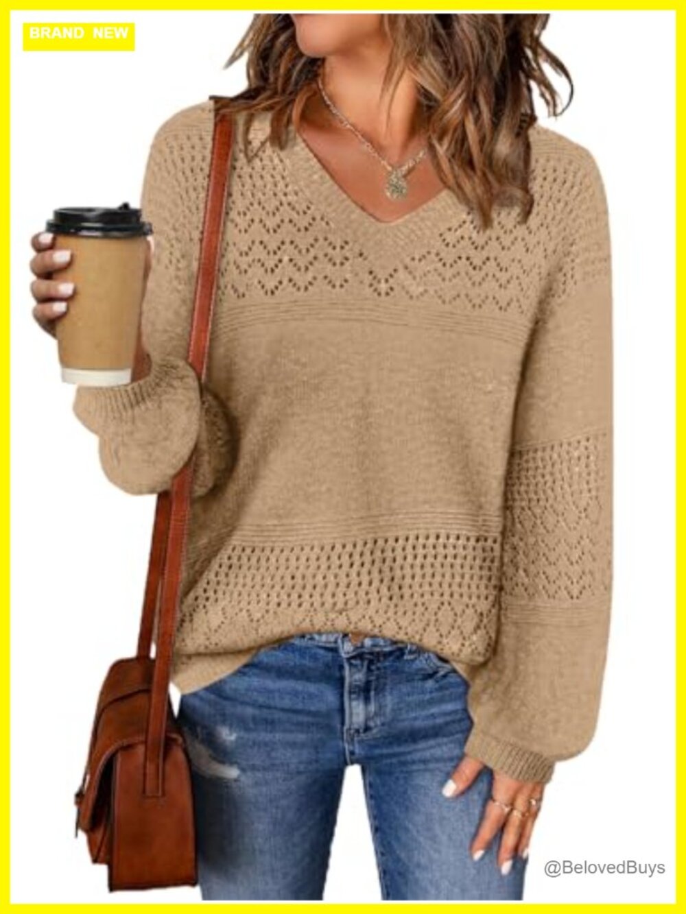 Womens Knit Sweater V Neck Long Sleeve Pullover Loose Casual Top